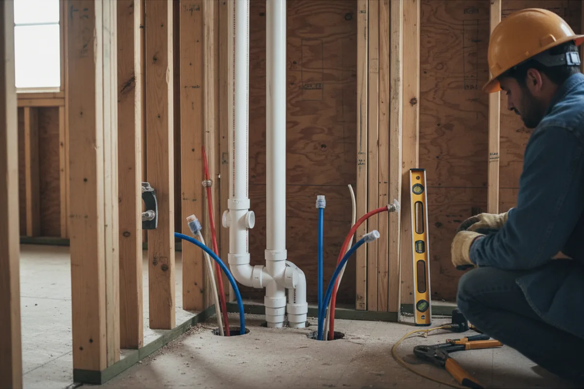 Drain and supply rough-in during Sump Pump Repair in Lyndora